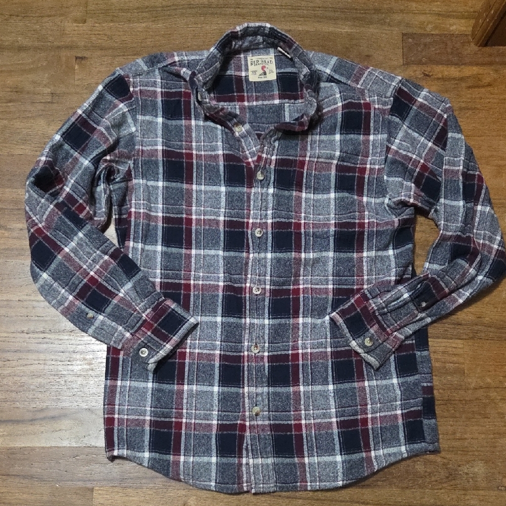 Men's Burgundy and Navy Plaid Button-Down Shirt